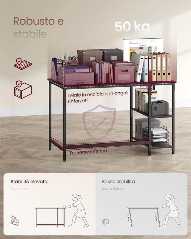 Detalle 2 de VASAGLE Scrivania per computer LWD047B16 120 x 60 cm in nero ebano, tavolo da lavoro stabile per ufficio e casa