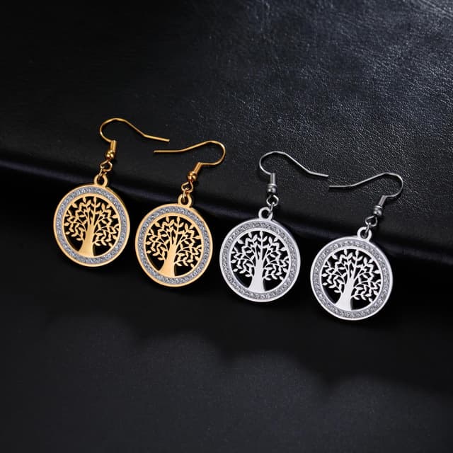 Detalle 2 de Dreamtimes „Baum des Lebens“ Ohrringe aus Edelstahl mit klaren Zirkoniasteinen