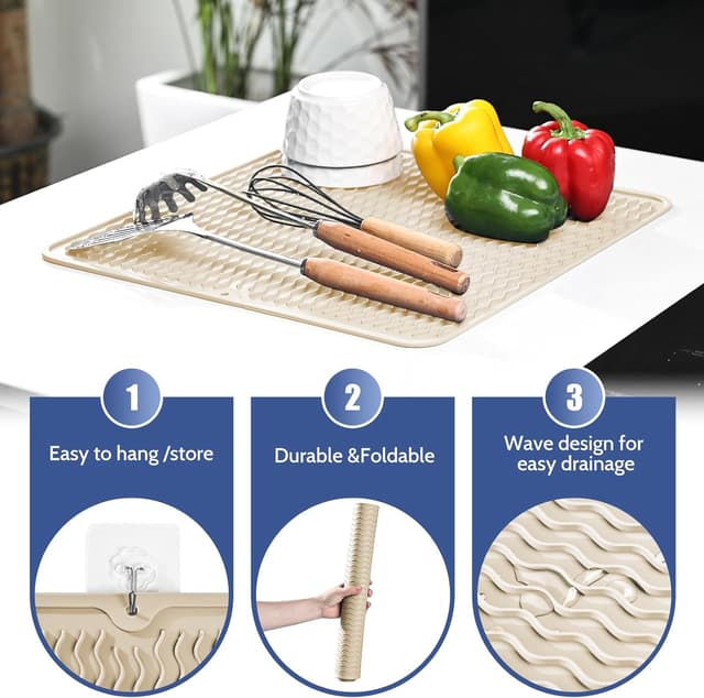 Detalle 2 de KitchenRaku tappetino scolapiatti in silicone 40x60 cm, antiscivolo e resistente al calore