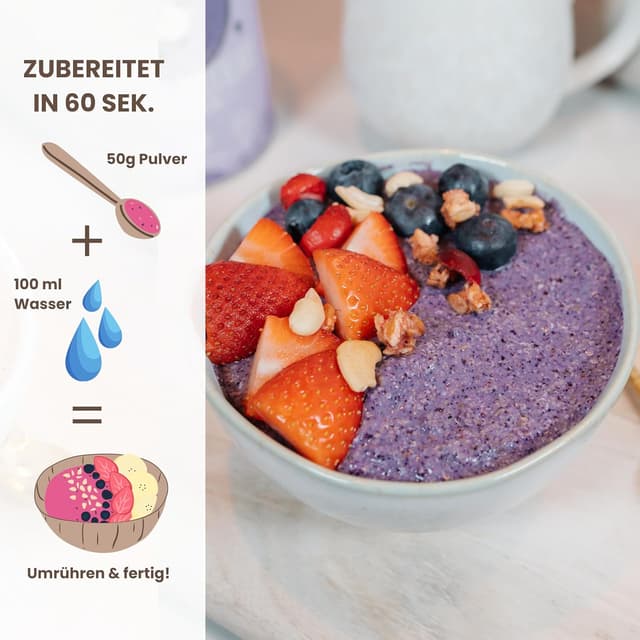 Detalle de BREKKY Protein Blueberry Smoothie Bowl – vegan, ohne Zuckerzusatz, 100% natürliche Zutaten