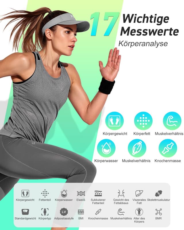 Detalle 2 de INSMART Personenwaage Digital 180 kg Körperfettwaage ⚖