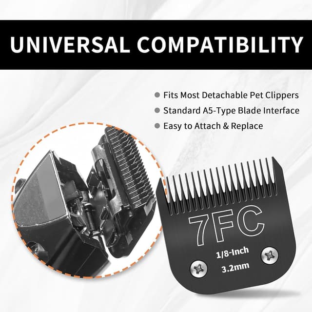 Detalle de ZATEIRL Confezione da 3 lame 7FC staccabili in acciaio 1/8 pollici (3,2 mm), compatibile con Andis, Oster A5, Wahl KM-10, Moser, Heiniger – Nero