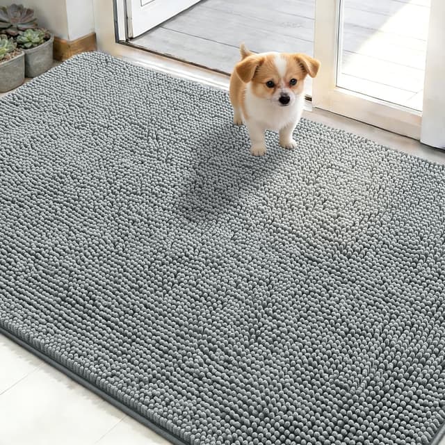 Detalle de OLANLY Chenille Dog Door Mat for Muddy Paws, Indoor Entryway Mat (48 x 30 in), Gray
