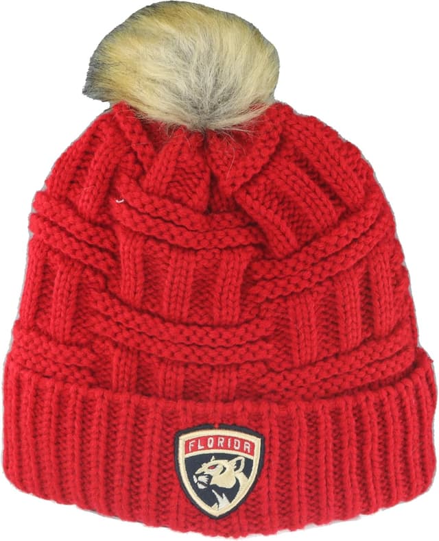 Detalle de ZHATS NHL Officially Licensed Women’s Faux Fur Pom Beanie (Columbus Blue Jackets)