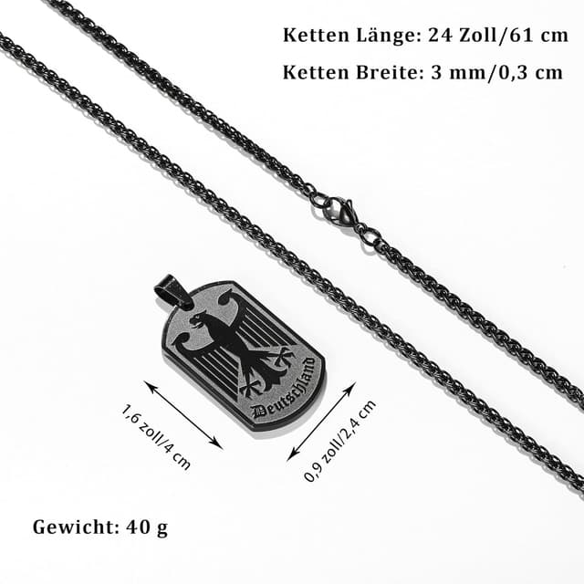 Detalle 2 de Halora Deutschland Kette Adler für Herren (Edelstahl) – 60 cm