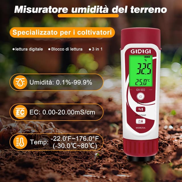 Detalle 2 de Misuratore di umidità terreno 3 in 1