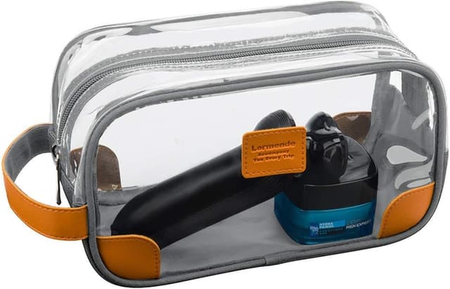 Detalle de Lermende Clear Shaving Dopp Kit Toiletry Bag (Grey) – clear travel organiser with hand strap