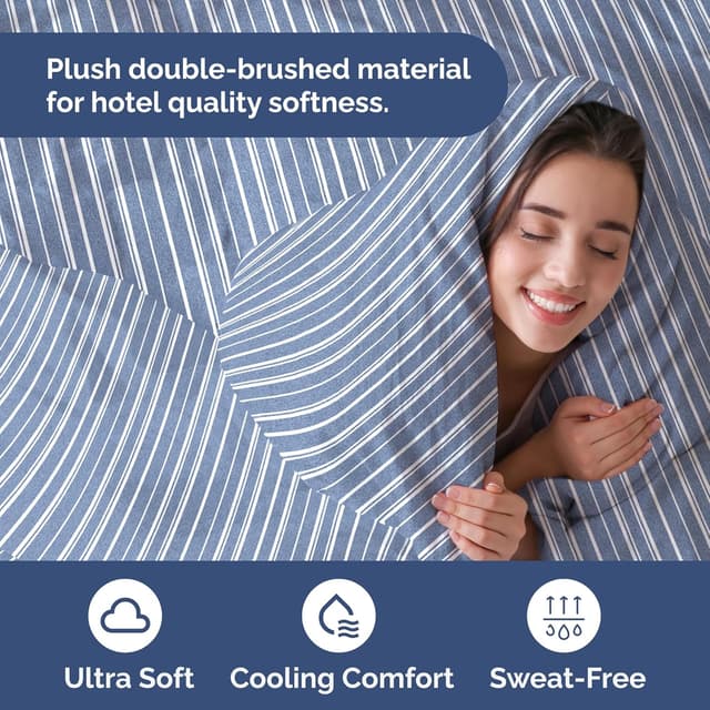 Detalle de Blue Stripes 3 Twin/Twin XL Duvet Cover (68" x 90") with Zipper Closure and Corner Ties