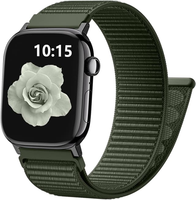 Detalle de CeMiKa Nylon Loop Strap for Apple Watch (Nylon Sport Soft Breathable Band) – Army Green