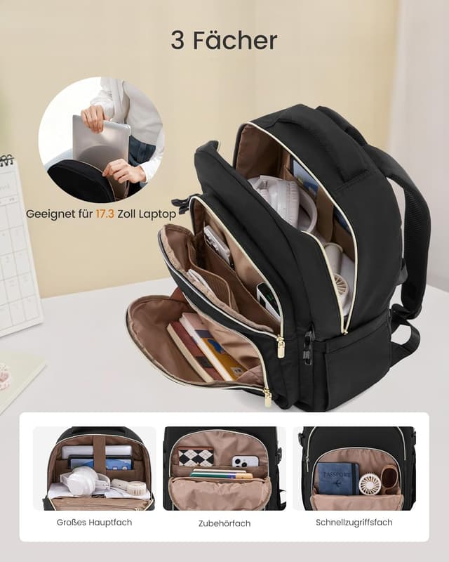 Detalle de LOVEVOOK Damen-Rucksack für 15,6" Laptop – wasserdichter Schulrucksack für Teenager, Uni & Büro