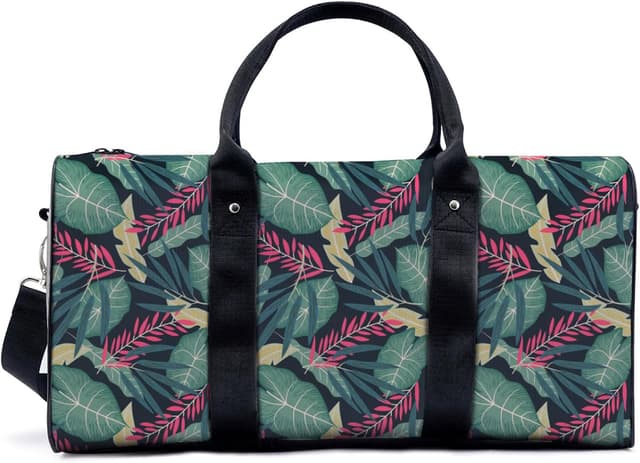 Detalle de Travel Duffle Bag – Waterproof Foldable Gym/Overnight Carry-on (47x22x25cm) for 15-Inch Laptop, Leafs Pattern