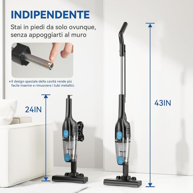 Detalle de Vastorm aspirapolvere con filo 3 in 1 (scopa elettrica) 600W, 20.000 Pa, cavo 5 m