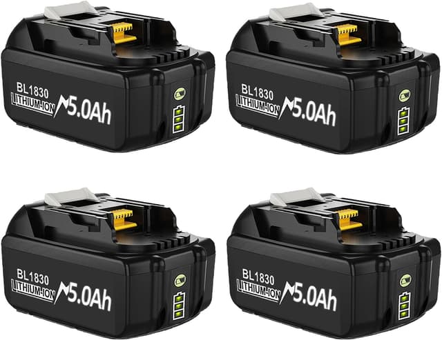 Detalle de 4× 18V 5.000 mAh Ersatzakku für Makita BL1850/BL1860 (LED-Anzeige, passend für viele LXT-400 Werkzeugakkus)