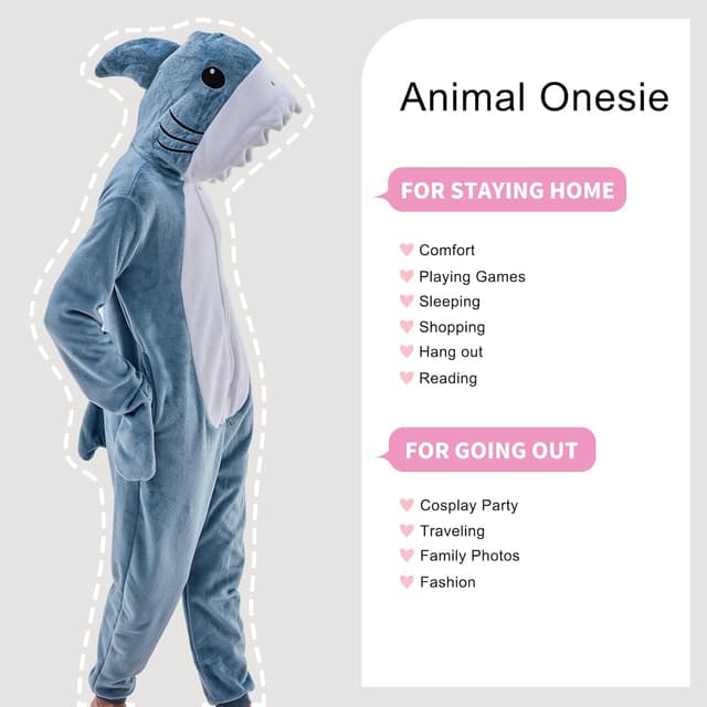Thumbnail 6 de JUOLOET Unisex Animal Onesie Pajamas with Zipper and Pockets (Halloween One-Piece Costume)