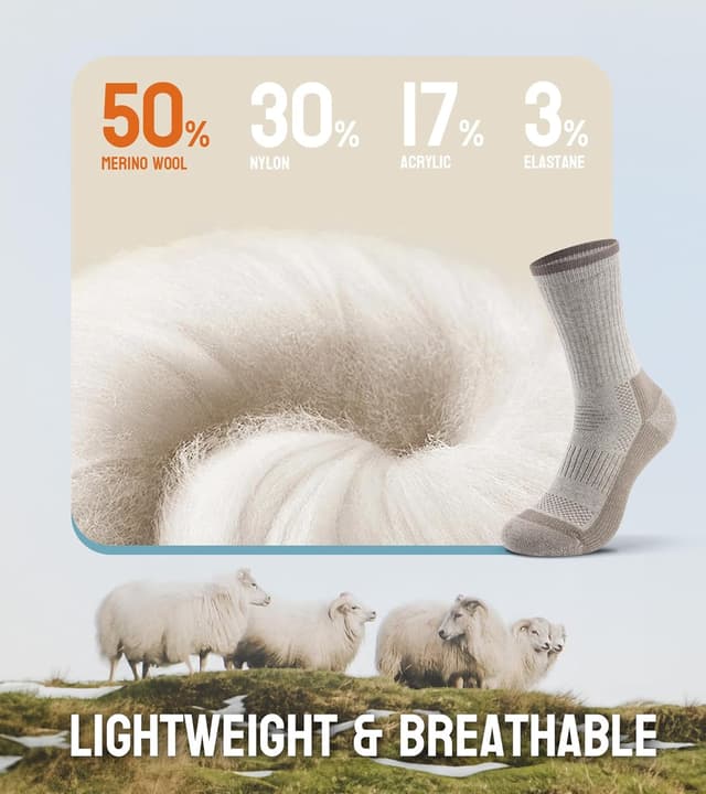 Detalle de TANSTC Merino Wool Hiking Socks for Men & Women (Thick Cushioned, Anti-Blister, Breathable) – 3 Pairs