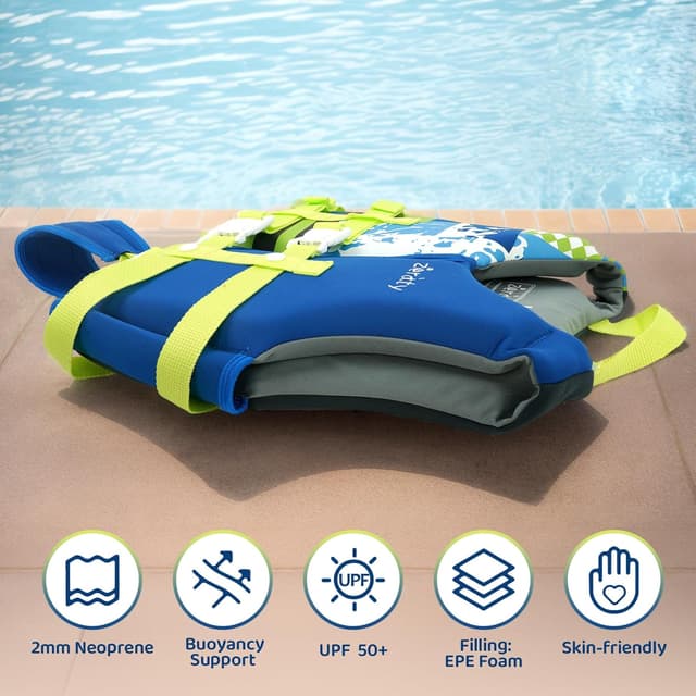 Detalle de Zeraty Toddler Neoprene Swim Vest Kids Float Jacket (20–80 lbs) with Dual Adjustable Safety Straps