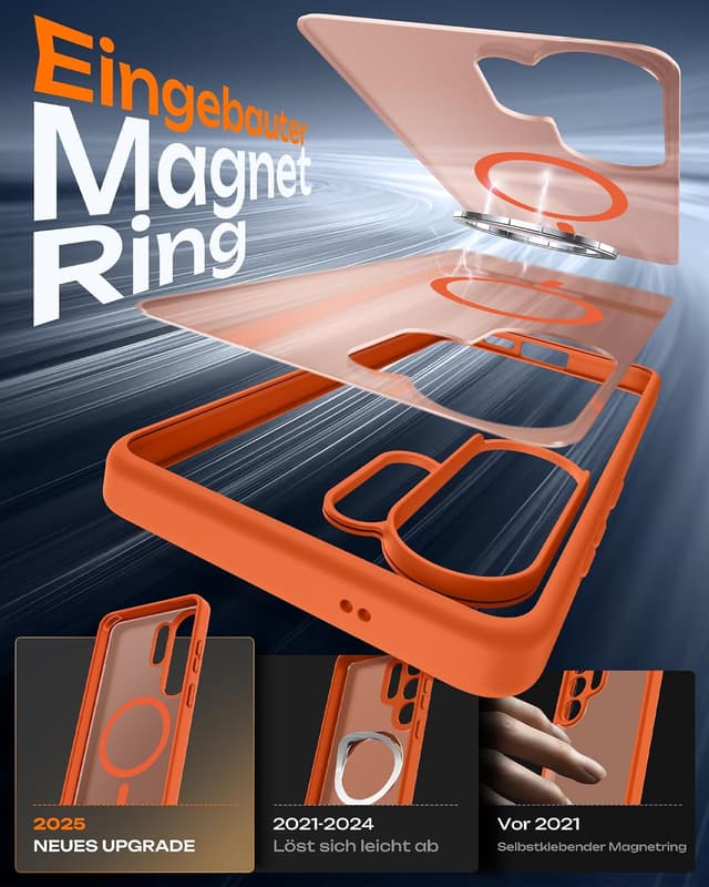 Detalle de TOCOL Hülle für Samsung Galaxy S26 Ultra (6,9 Zoll) mit integriertem Magnetring & Magsafe, stoßfest, kratzfest, matt-transluzent, Orange