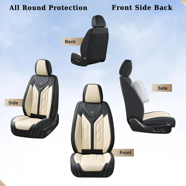 Detalle de Coverado Coverado Seat Covers Full Set (Leather Look) for Most Sedans, SUVs, Trucks—Black & Beige