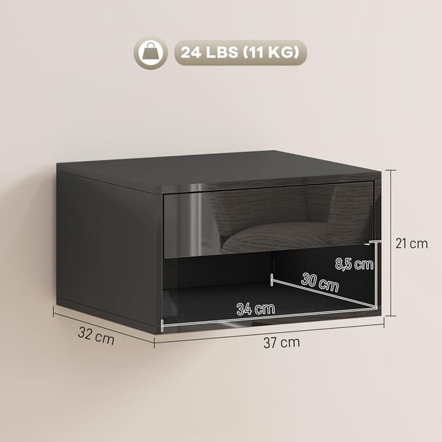 Thumbnail 2 de HOMCOM Lot de 2 Tables de Chevet murales Noires