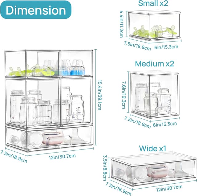 Thumbnail 2 de Vtopmart Stackable Storage Drawers 5 Clear Bins