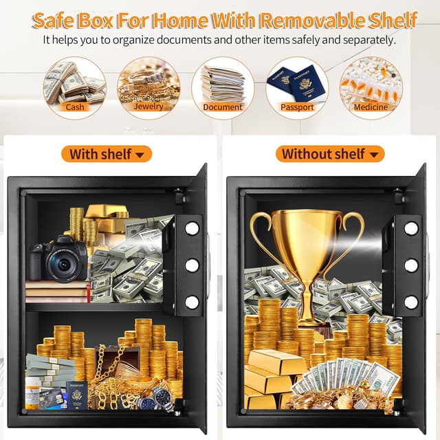 Detalle 2 de Mejasg Large Fireproof Safe for Home (52L) with Alarm, Silent Mode & A4 Fireproof Bag