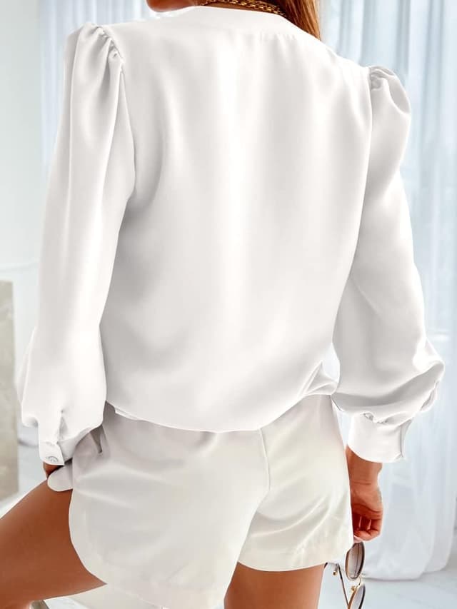Detalle de Long Sleeve V Neck Chiffon Blouse Top