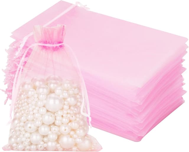 Detalle de jijAcraft Groß Organzasäckchen 13 × 18 cm (rosa, 100 Stück) mit Kordelzug – Schmuck- und Geschenkbeutel