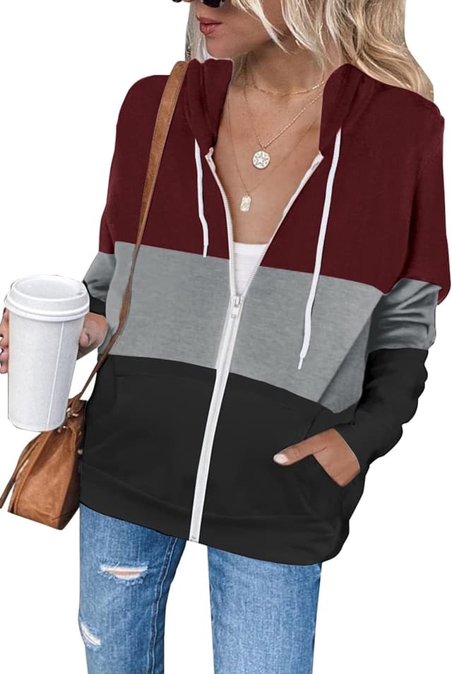 Detalle de iChunhua women’s zip-up long-sleeve hooded hoodie sweatshirt with pockets