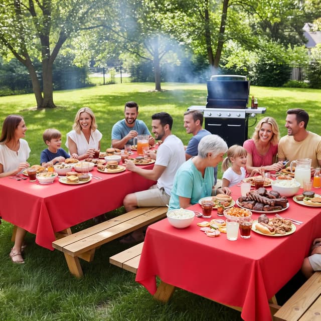 Detalle de pepmily 8-Pack Red Rectangle Tablecloths (60x126 Inch) for 8-Foot Tables