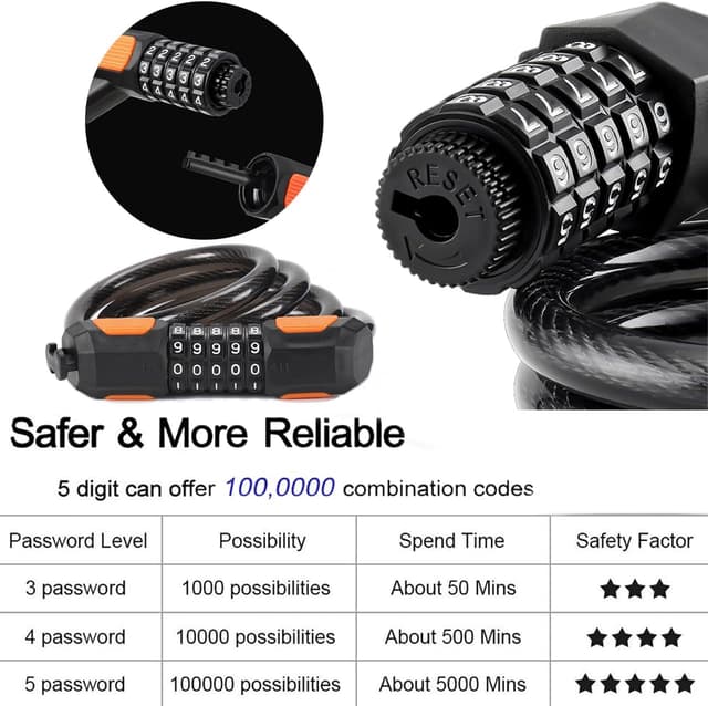 Detalle de 2 Pack Bike Cable Lock, 120cm high security