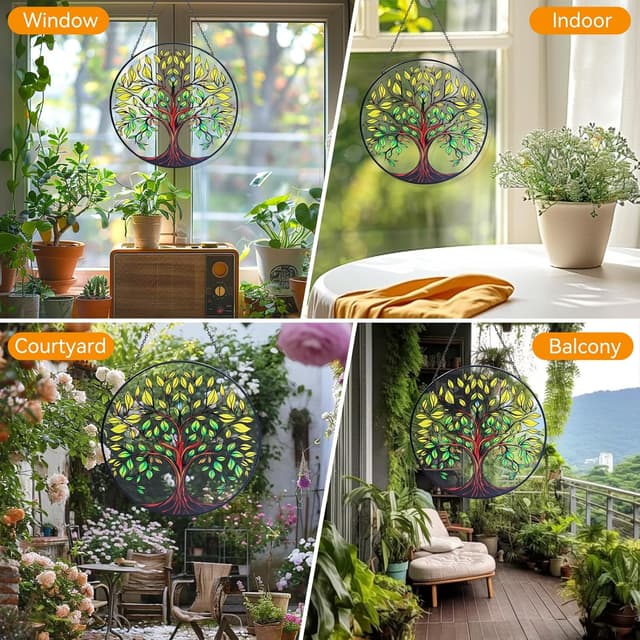 Detalle de Tree of Life stained glass suncatcher 8 inch
