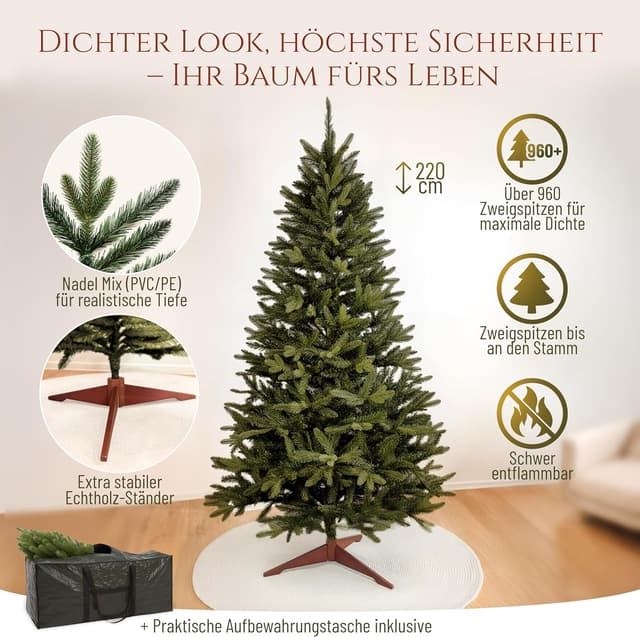 Thumbnail 2 de Premium Weihnachtsbaum künstlich 220 cm mit Holzständer
