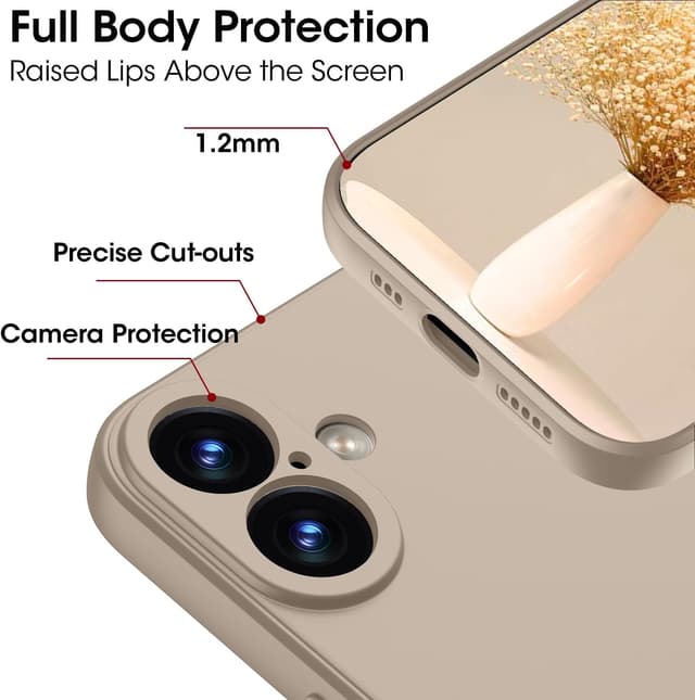 Detalle de KPPIT silicone case for iPhone 16 Plus – khaki shockproof strap case with full camera coverage