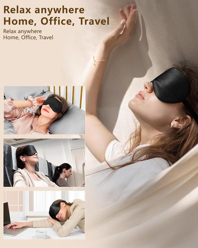 Detalle de Aosun Silk Sleep Mask (22-momme) – 100% pure mulberry silk light-blocking eye mask, adjustable strap, black