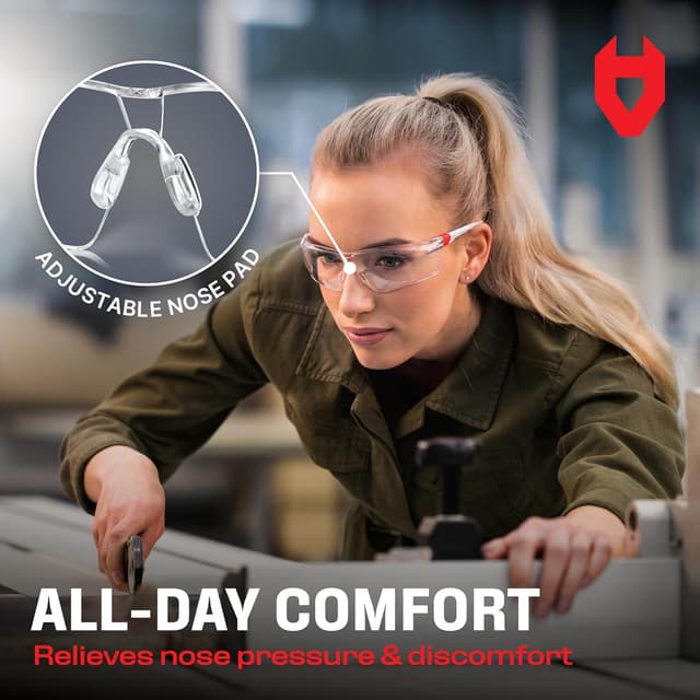 Detalle de NoCry Clear Cycling Glasses for Women (White & Red) – Anti-fog, Scratch-Resistant Wrap-Around Safety Glasses with UV Protection