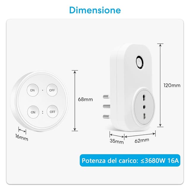 Thumbnail 6 de LoraTap presa telecomandata con telecomando 2 in 1, controllo remoto senza fili 868 MHz (On/Off), bianco