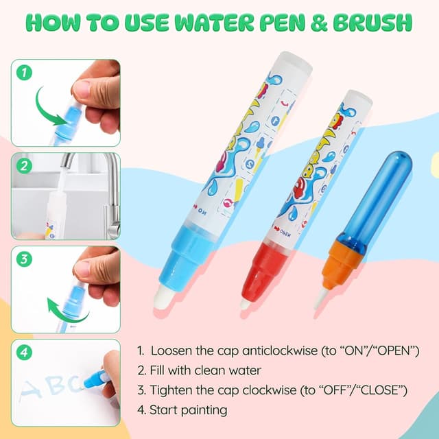 Detalle de Water Doodle Mat Aqua Magic Water Drawing Mat with 4 Suction Cups, 6 Magic Pens & Storage Bag