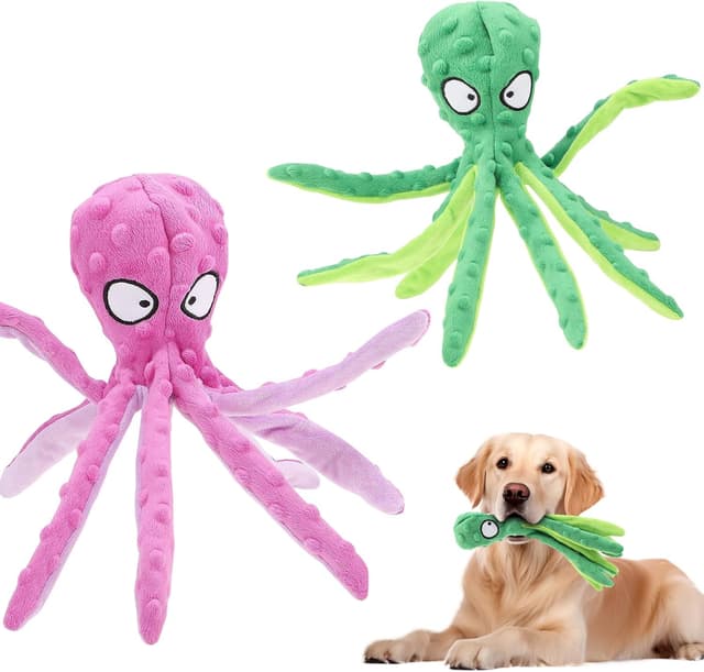 Thumbnail 6 de RAYITO Octopus Dog Toys no-stuffing squeaky plush with crinkle paper (Purple)