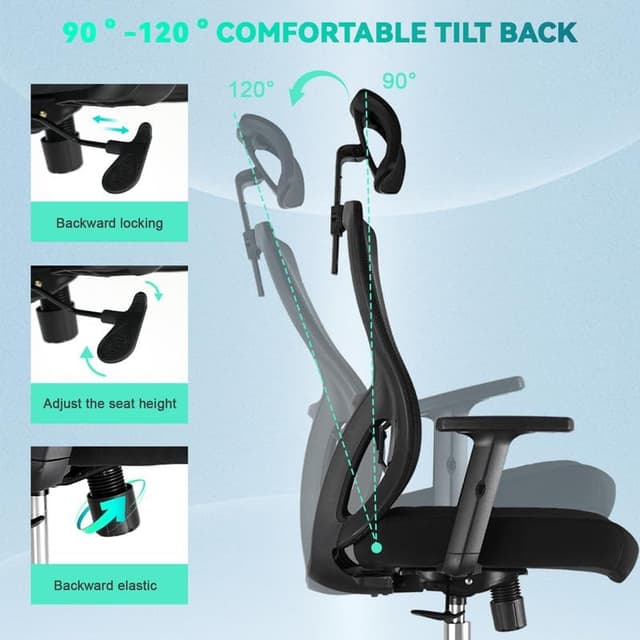 Detalle 2 de Silla Ergonomica con Reposacabezas y Soporte Lumbar