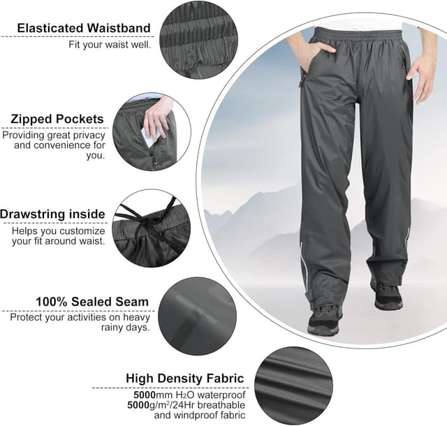 Thumbnail 4 de 33,000ft wasserdichte Regenhose Herren 5000mm