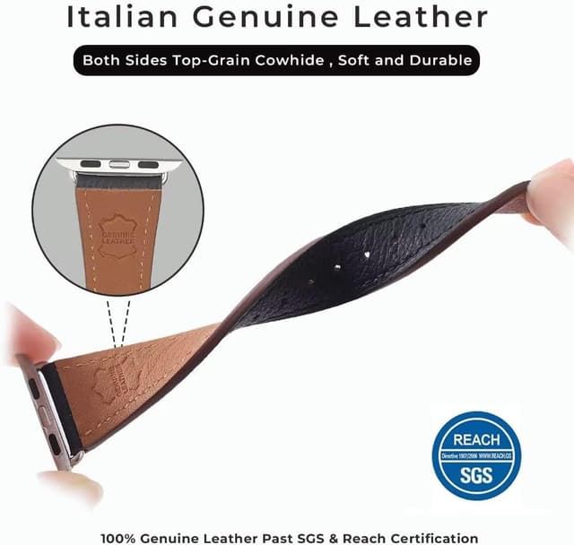 Detalle de AoYi Italian genuine leather watch strap for Apple Watch Series 11/10/9/8/7/6/5/4/3/2/1 and Ultra 3/2 (selected sizes)