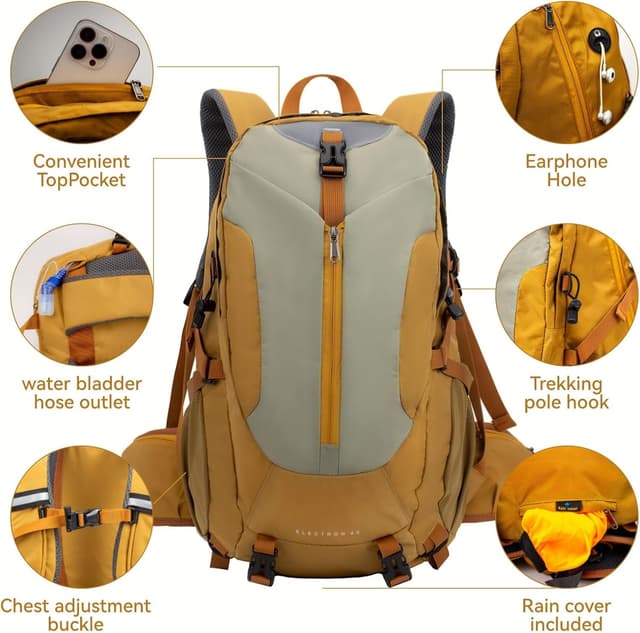 Detalle de UtiaMiaoGonGo 40L Wanderrucksack mit Regenhülle – Outdoor-Backpack für Camping, Trekking & Klettern
