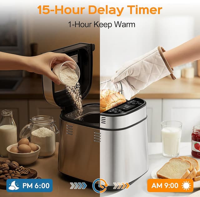 Thumbnail 6 de LCKSMAL 2.5LB Bread Maker with Built-in Electronic Scale, 25 Programs, Adjustable Baking & Fermentation (White)