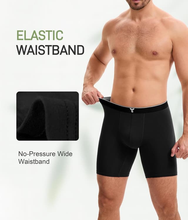 Detalle 1 de YESWEL men’s bamboo boxers (longer leg) – anti-chafe trunks, 5-pack (M–3XL)