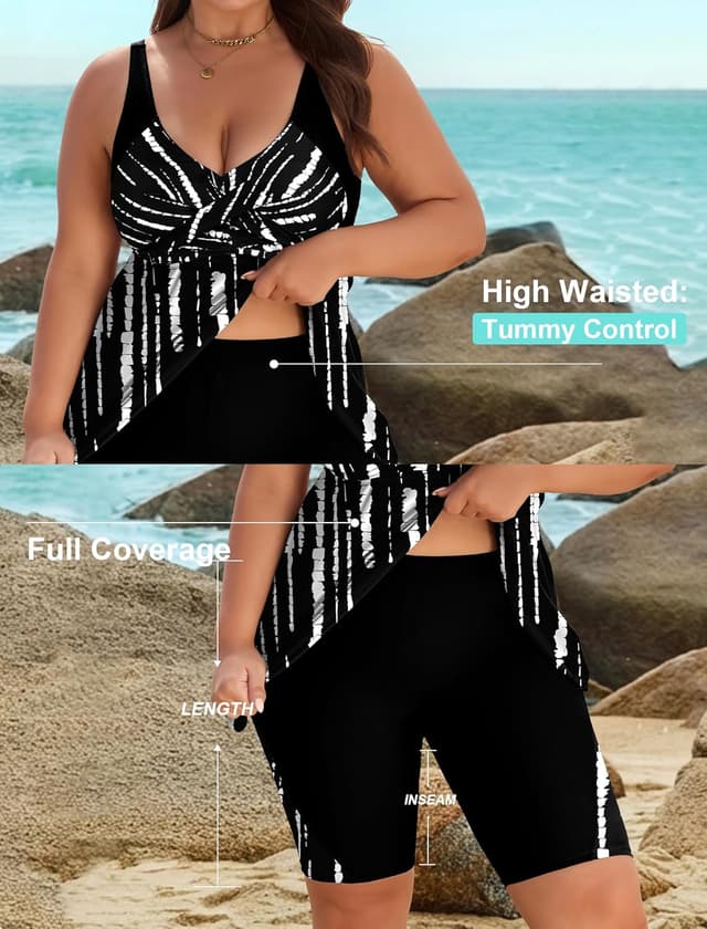 Thumbnail 6 de Arolina Plus Size Two-Piece Modest Tankini Swimsuit with Shorts (Tummy Control)