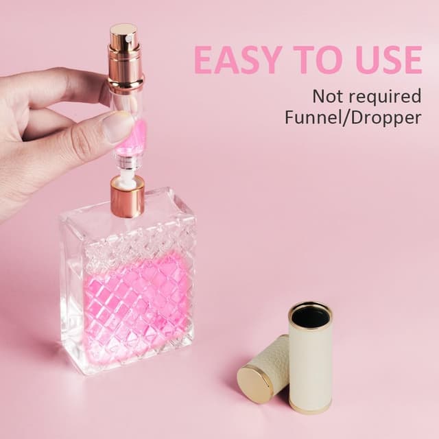 Detalle de LOPHE flacone spray da viaggio per profumo ricaricabile 5 ml in similpelle PU motivo litchi (bianco)