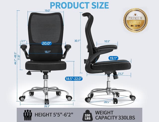 Detalle 2 de TRALT Ergonomic Office Chair with S-Curve High Back & Adjustable Lumbar Support (Black)