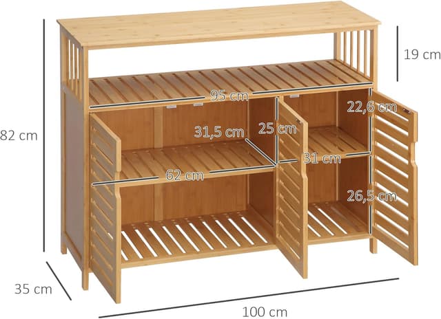 Thumbnail 2 de HOMCOM Aparador bambú 100x35x82 cm
