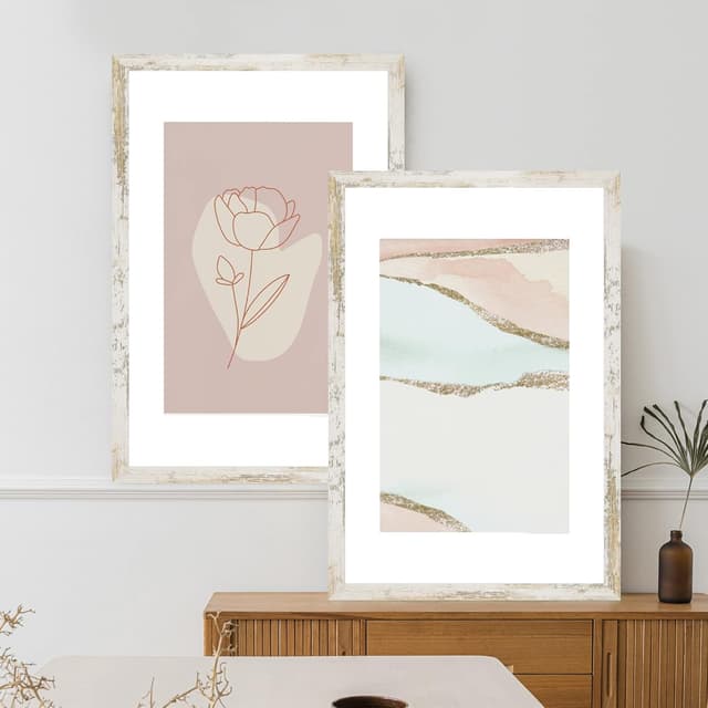 Detalle 2 de Hongkee 16x24 Picture Frame Set of 2 (Distressed White Wood Style) for 12x18 or 16x24 Displays