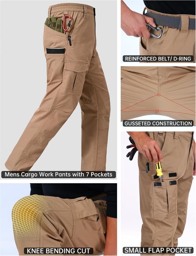 Detalle de CNBQDD Men’s Ripstop Waterproof Cargo Work Pants with 7 Pockets (Tactical/Hiking)